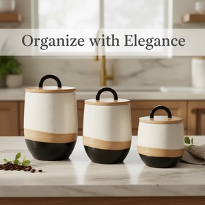 Designer Ceramic Canister Set Lid Handle Accent Airtight <b>Storage</b> <b>Jars</b> Modern <b>Kitchen</b> Organizer Premium Countertop Collection - Product Image 3