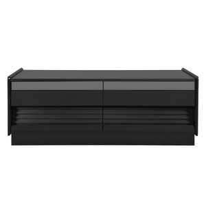 Tavolino da Caffè Moderno Rettangolare con 4 Cassetti, 2 Ripiani Espositivi, Piano in Legno e Marmo da 47,2 Pollici, Stile Scanalato, Frontale in Vetro Temperato, Migliore del 2022 - Product Image 2