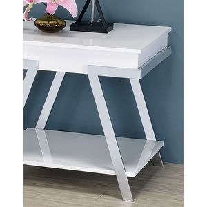 Tavolino Consolle in Stile Contemporaneo Bianco Lucido con Struttura Cromata, Arredamento Elegante per Soggiorno - Product Image 4
