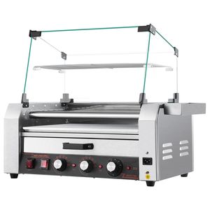 Griglia per Hot Dog in Acciaio Inox con 7 Rulli, 1200W, Macchina da Cucina Commerciale con Copertura Riscaldante per Panini - Product Image 1