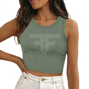 Top Corto Casual Básico sin Mangas de Algodón Acanalado con Cuello Alto para Mujer, Venta al por Mayor - Product Image 1