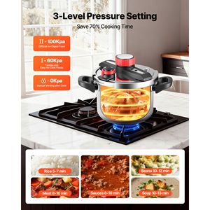 Pentola a Pressione in Acciaio Inox da 6,3 Litri con Coperchio in Vetro Temperato e Griglia per Cottura a Vapore, Compatibile con Fornelli a Induzione - Product Image 6