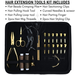 Kit Complet d'Application d'Extensions de Cheveux à Trame, Pinces en Acier Inoxydable Doré, Bobines de Fil à Tisser, Pinces de Sectionnement - Product Image 5