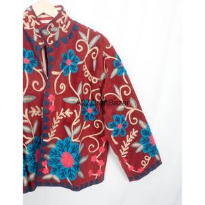 Embroidered Embossed Cotrise <b>Jacket</b> Vintage Design Eco-Friendly Breathable Quick Dry Cotton Lined <b>Mandarin</b> <b>Collar</b> Spring Winter - Product Image 4