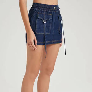 Jupe en jean de créateur pour femme, taille retournée, boutonnée sur le devant, légèrement délavée, style sexy, en coton - Product Image 3