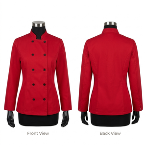 Veste de chef pour femme vert olive, 220 GSM, en sergé de polycoton, manches courtes, broderie personnalisée, uniforme de cuisine imprimé, coupe professionnelle - Product Image 2