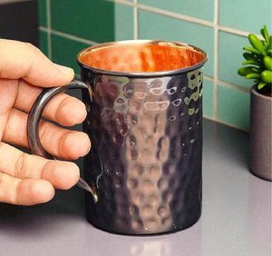 Craftsy Home – Nouvelle tasse Moscow Mule en cuivre pur martelé, artisanale, de luxe moderne, durable et de grande capacité, avec poignée - Product Image 6