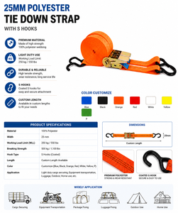 Durable 25mm Premium Polyester Tie Down Strap with S <b>Hooks</b> for Light Duty Cargo Securing and Equipment Transportation - Product Image 3
