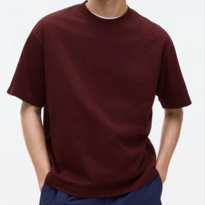 เสื้อยืดคอกลมทรงวินเทจ ผ้าโพลีเอสเตอร์/คอตตอนเนื้อหนา สำหรับผู้ชาย สวมใส่สบายๆ สีพื้น ไม่มีลาย ขายส่ง คุณภาพสูง เหมาะสำหรับฤดูร้อน - Product Image 1