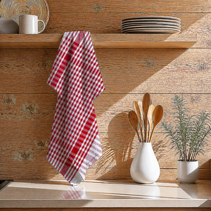 100% Cotton Quick Dry Checkered Pattern <b>Kitchen</b> <b>Towel</b> 100% OEM Red color <b>Kitchen</b> <b>Towels</b> for Christmas. - Product Image 1