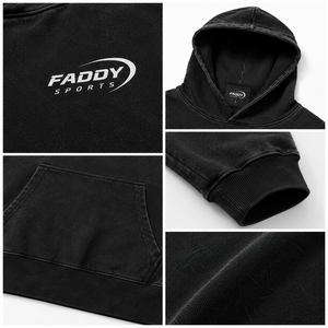Sudadera con capucha unisex extragrande de color negro carbón con efecto vintage, de tejido grueso, con bolsillo canguro, personalizable OEM. - Product Image 3
