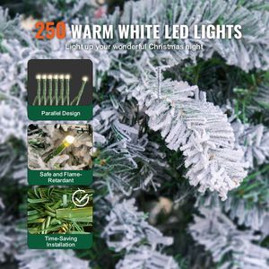 Albero di Natale Artificiale Innevato Preilluminato da 6,5 Piedi con 250 Luci LED Bianche e 814 Punte di Rami in Metallo - per Decorazioni Natalizie - Product Image 4