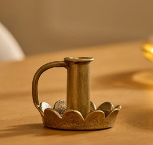 Golden Brass Candlestick Holder with Tray Heat Resistant for Home Decoration - Product Image 3