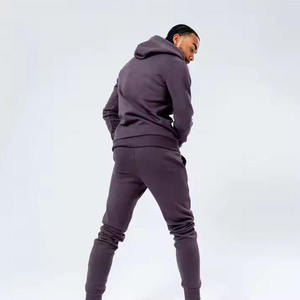 Survêtement à capuche gris foncé pour homme, manches longues, couleur unie, décontracté, respirant, en coton - Product Image 3