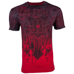 T-shirt pour homme style gothique imprimé par sublimation, manches courtes, col rond, coupe classique, motif rouge et noir, polyester respirant - Product Image 6