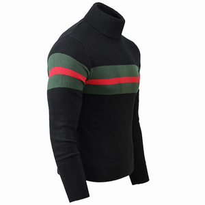 Pull à col roulé en tricot pour homme, design rayé, vêtement d'automne, coupe classique, manches longues, pull rayé noir, vert, rouge - Product Image 4
