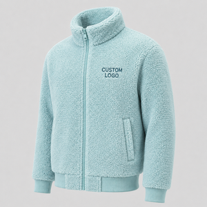 Veste Teddy en polaire bleu clair pour homme, col montant, fermeture éclair, vêtement d'extérieur décontracté pour l'hiver, coupe classique, doublure en sherpa - Product Image 4