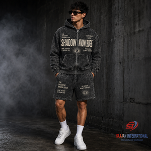 High Quality Acid Wash Streetwear Set <b>Men</b> Zip Hoodie and <b>Shorts</b> 100% Cotton 320g Custom Logo OEM ODM Wholesale - Product Image 6
