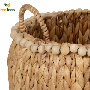 Panier de stockage d'eau en jacinthe vintage fait à la main avec poignées tressées forme ronde élégante facile à transporter pour la décoration intérieure - Product Image 5