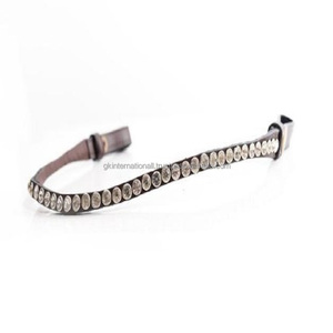 Banda de cejas de caballo de cuero hecho a mano con forma de V y cristales ostentosos Fabricante Diseño personalizado bucles ajustables - Product Image 1