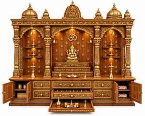 Custom Devghar Teak Wood Mandir with Storage Cabinets For Home Big Size Hand-Carved Wooden Pooja Temple For Home Puja Ghar USA - Product Image 5
