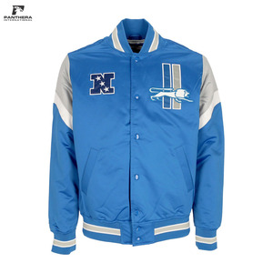 เสื้อแจ็คเก็ตทีม OEM ผ้าซาติน พร้อมโลโก้เบสบอลแบบกำหนดเอง ดีไซน์แบบ Varsity ผ้าริบถัก สำหรับผู้ซื้อจำนวนมากทั่วโลก - Product Image 3