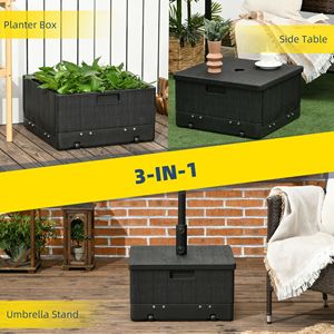 Supporto per Ombrellone da Esterno 3-in-1 con Tavolino, Fioriera e Drenaggio, Telaio in Acciaio e Ruote con Maniglie - Product Image 4
