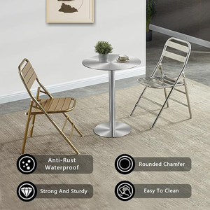 Mesa de Comedor Redonda Moderna de Acero Inoxidable con Base de Pedestal, Superficie de Metal Cepillado, Fácil de Limpiar, para Restaurante y Hotel - Product Image 3