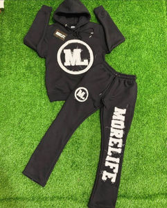 Survêtement enfant tendance streetwear en coton 100% de qualité supérieure, broderie vieillie, coupe évasée, respirant et épais - Product Image 1