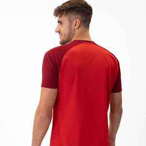 Maillot de football unisexe rouge à blocs de couleur, col en V, manches courtes, en polyester anti-humidité, vêtement de sport personnalisé pour équipe, automne-printemps - Product Image 2