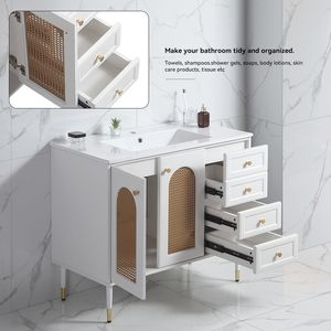 Mobile da bagno da 36 pollici con lavabo in ceramica con armadio in Rattan con due porte e cassetto - Product Image 6