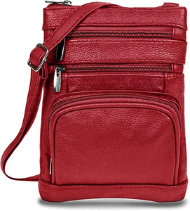 Genuine Leather Crossbody <b>Bag</b> With Multiple Zip Pockets Anti-Theft Design Single Strap <b>Black</b> Minimalist Style - Product Image 3