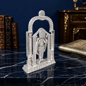 Idole de Tirupati Balaji plaquée argent 999 de Jaipur Metals |   Design traditionnel |   Tabletop |   15x5x23 cm |   840g |   Pooja et Cadeau - Product Image 4