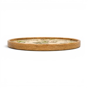 Bandeja Redonda de Madera Hecha a Mano de 11 Pulgadas |   Bandeja de Madera Decorativa con Estampado Floral |   Bandeja Multiusos para Servir Té y Aperitivos - Product Image 4