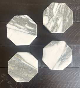 Arabescato <b>Marble</b> Octagon Coaster <b>Set</b> With Flamed Waterproof Surface For Villa Apartment Home Decor <b>Coffee</b> <b>Table</b> - Product Image 2