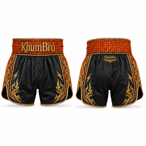 Shorts de Muay Thai personnalisés KhumBro Royal Purple White Gold, broderie jacquard, satin, impression numérique, unisexe, boxe, OEM, 160g, adultes - Product Image 2