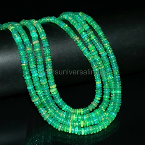 Perles Rondelles d'Opale Éthiopienne Verte Naturelle 3-5mm, Perles Lisses en Pierre Précieuse Naturelle, Fil de 16 Pouces, Vente en Gros - Product Image 1
