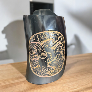 Natural Ox Horn Drinking Cup Hand Carved Viking Pattern Horn Mug for Beer <b>Whiskey</b> Mead Vintage Medieval Bar Decor Gift - Product Image 2