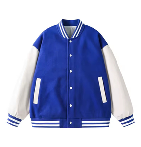 Nouveautés, service OEM, veste de baseball personnalisée avec broderie de chaîne, patch en cuir de poisson, manches en cuir, lettrage - Product Image 1