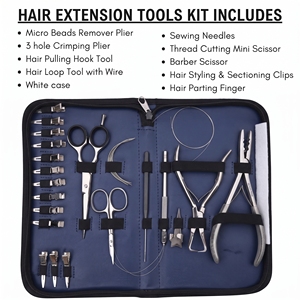Kit d'outils professionnels pour extensions de cheveux à micro-anneaux avec pince à retirer les perles, pince à sertir, aiguilles à boucle et pinces - Product Image 2