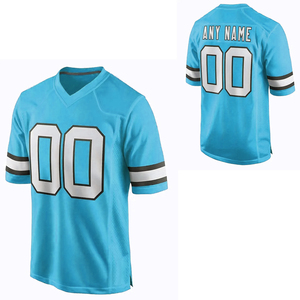 Custom Light Blue American Football Jersey V-Neck Short Sleeve Mesh Breathable 100% Polyester Sublimated Print Front Team - Product Image 3