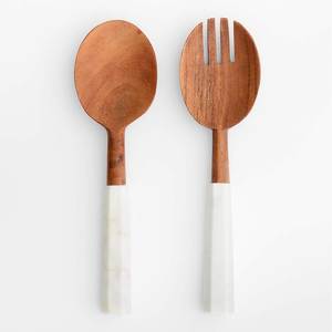 Wood Salad Servers Set with Marble Handles Eco-Friendly Dishwasher <b>Safe</b> Kitchen Serving <b>Tools</b> the HANDICRAFT HUB Uttar Pradesh - Product Image 1