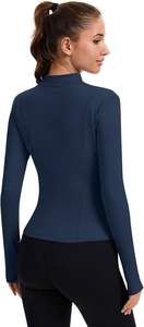 Ventes en gros de vestes de yoga pour femmes, vêtements de sport, hauts en nylon côtelé doux, sans couture, coupe ajustée, fermeture éclair, manches longues, veste de fitness - Product Image 5