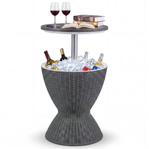 Mesa de exterior gris con enfriador de hielo de 8 galones, 2 alturas ajustables y tapón de drenaje, mesa auxiliar de imitación de ratán - Product Image 1