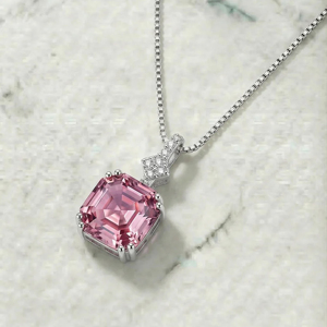 Women's 925 <b>Silver</b> Rhodium Plated Morganite Pendant Necklace Princess Cut Diamond Accent Classic <b>Box</b> <b>Chain</b> Everyday Wear - Product Image 2