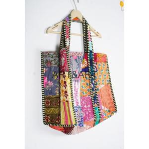 Indian Cartoon <b>Patchwork</b> Long Handle Tote <b>Bag</b> Cotton Eco-Friendly Boho Market for Wedding Bridesmaid Gift - Product Image 3