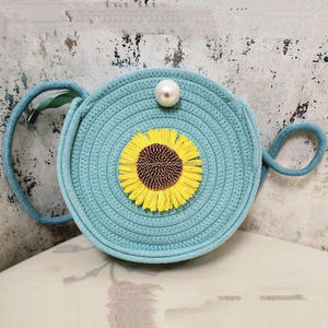 Bolso bohemio verde oliva cuerda con cuentas girasol redondo bandolera monedero para mujer bolso floral de algodón hecho a mano con cierre de perla - Product Image 5