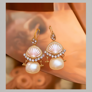 Pendientes Colgantes Clásicos de Oro con Circonita y Cuarzo, Estilo Huggie de Moda para Fiestas - 11058822GL, Joyería de Concha con Perla como Piedra Principal - Product Image 3