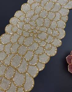 Luxury Embroidered <b>Table</b> <b>Runner</b> Floral Pattern <b>Gold</b> Beige Home Decor - Product Image 4