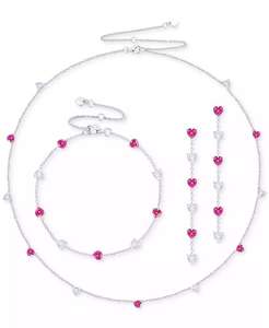 Lab Created <b>Ruby</b> (5-1/2 ct. t.w.) & White Sapphire (5-1/2 ct. t.w.) Heart Necklace, <b>Bracelet</b> & Earrings in Sterling Silver | Mac - Product Image 1